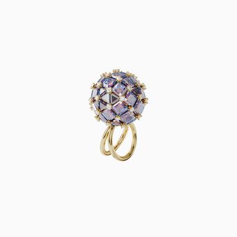 Curiosa cocktail ring, Circle, Blue, Gold-tone plated